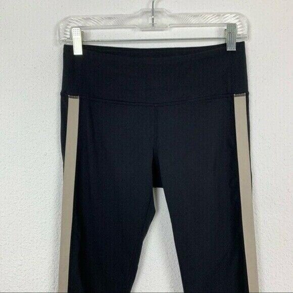 Athleta Black Colorblock Stripe Leggings Stretch Activewear Small Ankle Zipper - Picture 2 of 7